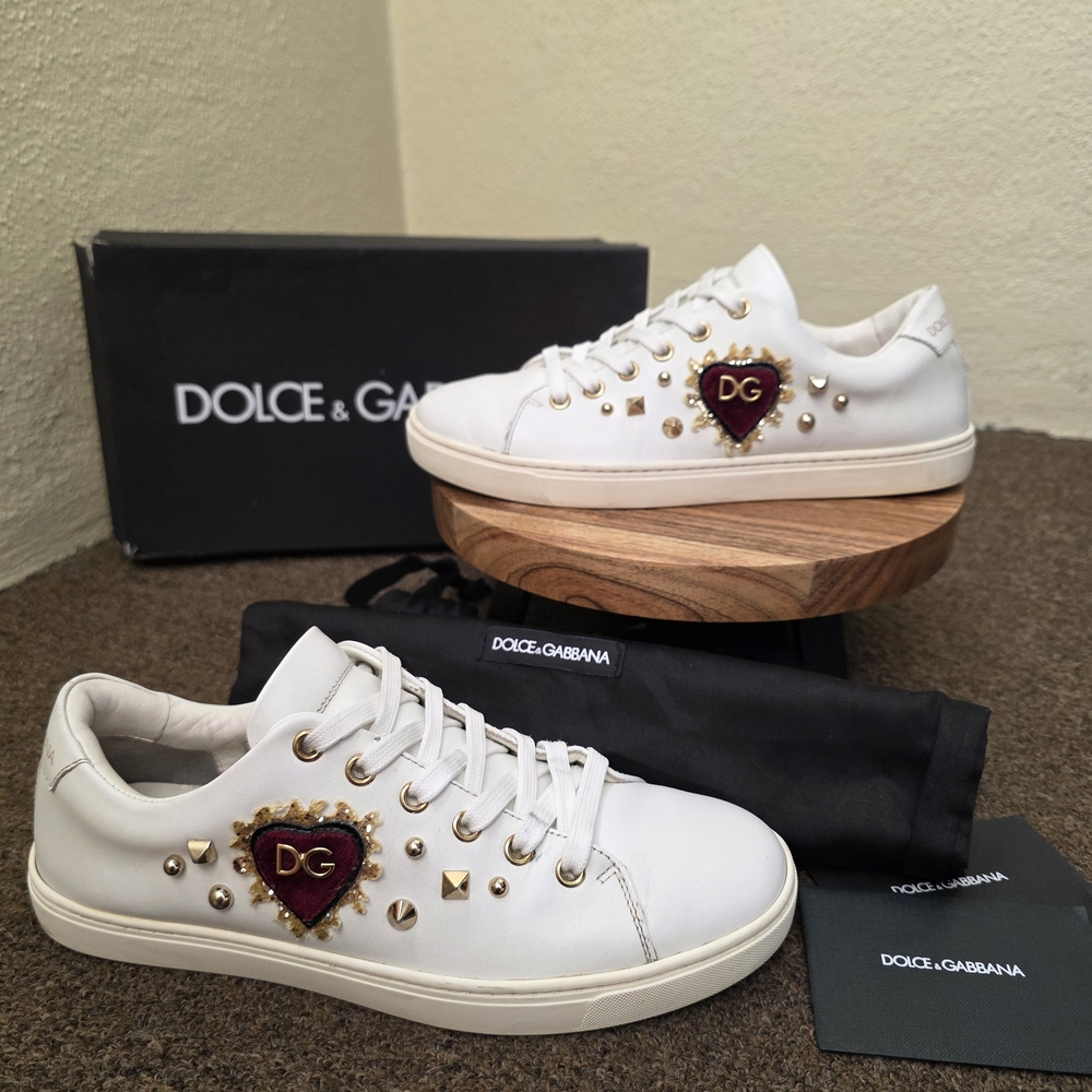 Dolce & Gabbana White Studded Women's Sneakers